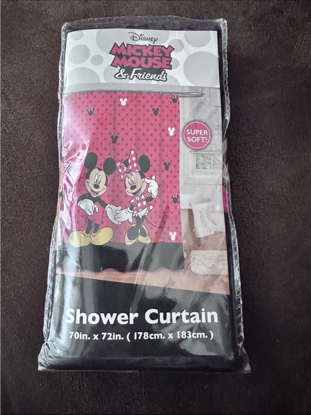 Disney Mickey Mouse & Friends Pink Shower Curtain with Black Accents
